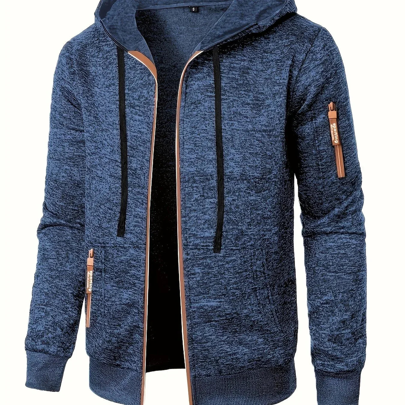 Men'S Hooded Zip-Up Sweater Jacket - Long Sleeve Thin Fleece-Lined Casual Outerwear with Front Pockets, Solid Black, Regular Fit for Fall & Winter, Autumn Winter Apparel | Hooded Sweater | Zippered Jacket, Knit, Men Hoodie Zi
