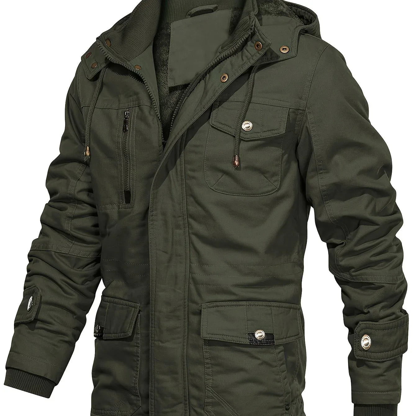 Men'S Heavyweight Winter Jacket - Thermal Insulated Cold Weather Coat with Zipper Closure, Multiple Utility Pockets - Loose Fit Military-style Outerwear for Hiking, Travel, Everyday - Black (Non-Stretch Polyester Construction