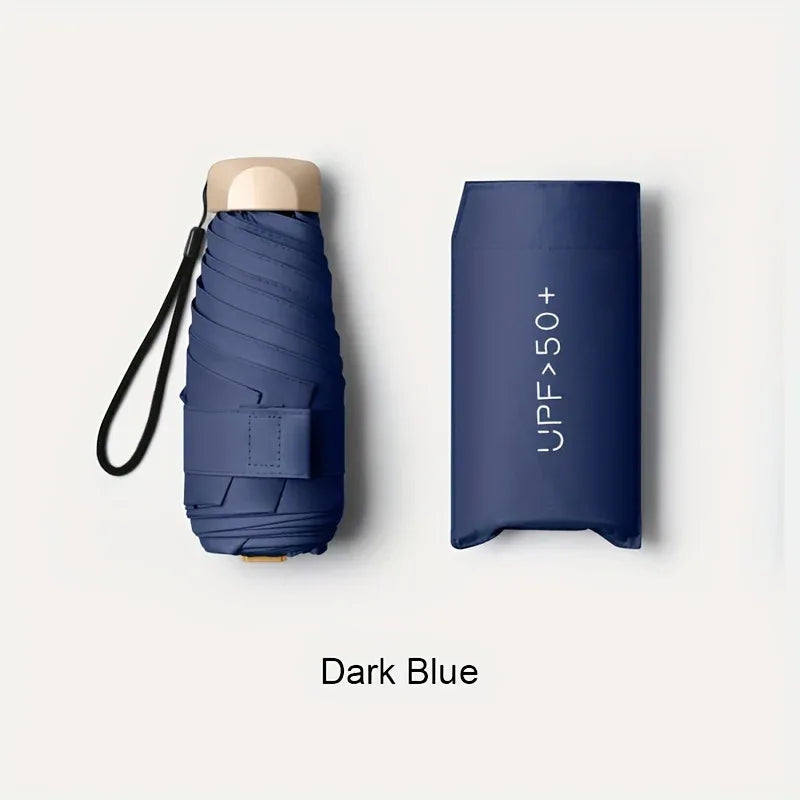 Compact 6-Rib Mini Folding Umbrella - Lightweight Durable Aluminum Alloy Handle & Frame, Manual Open/Close, Stylish Portable Design for Sun & Rain, Available in Pink, Blue, White, Gray - Cute Rain Gear with PVC Umbrella