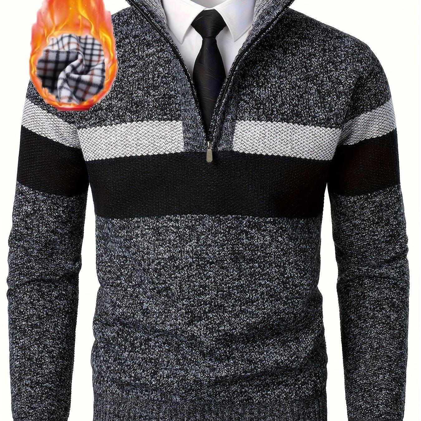 Men'S Color-Blocked Stand Collar Thickened Knitted Pullover Sweater
