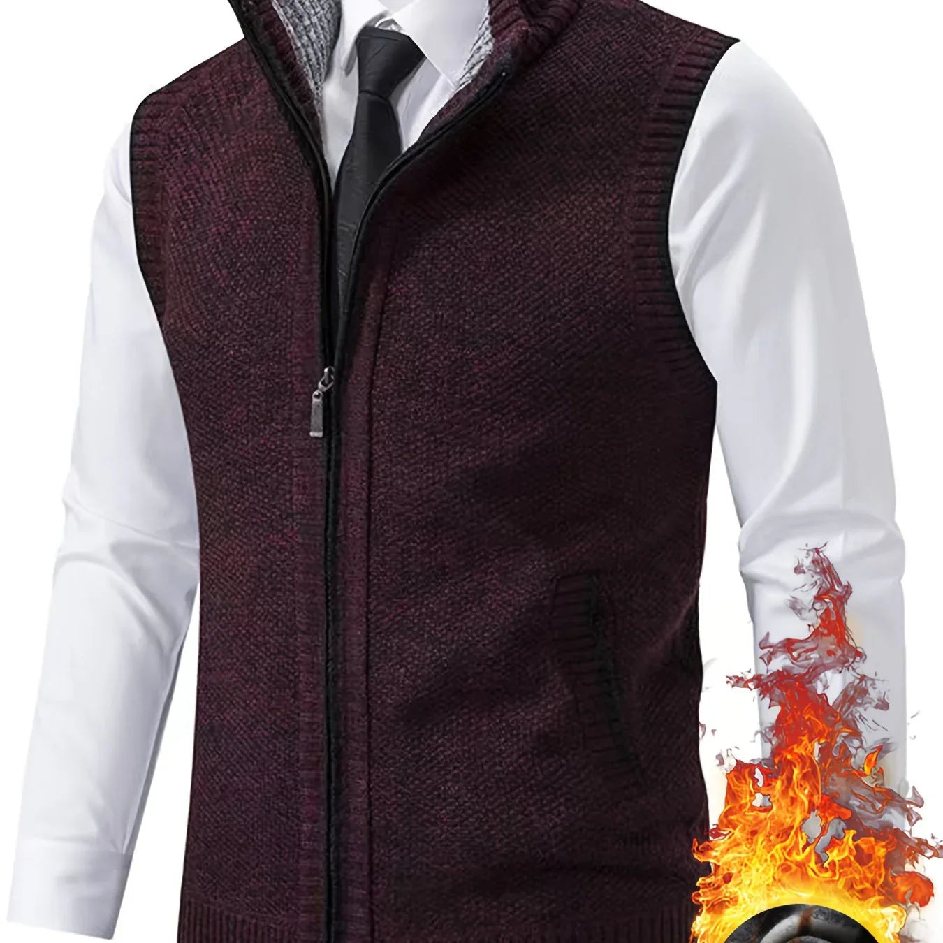Men's Sleeveless Zip-Front Vest Jacket - Elegant Short-Sleeve Blazer with Collar & Real Pockets, Machine Washable Tailored Fit for Office, Semi-Formal & Casual Wear - Coat (No Belt Required)