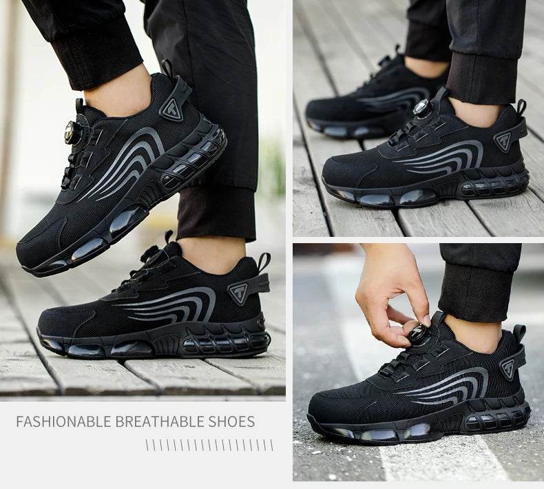 Rotary button new safety shoes for men, anti-impact and anti-piercing work shoes, fashionable men's sports shoes, and safety pro - Montero Milan