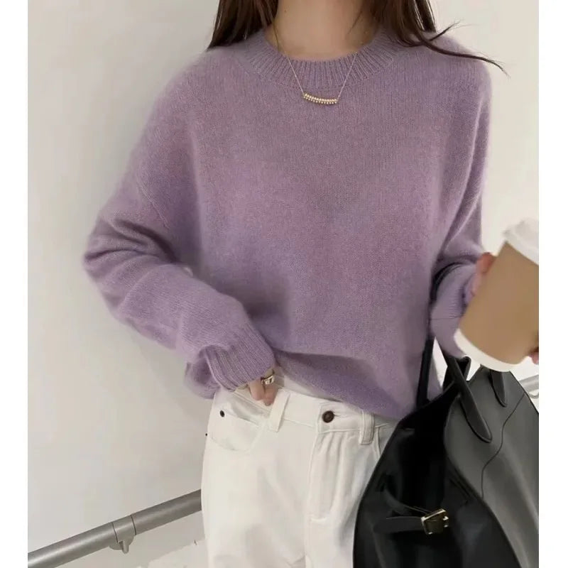 High-grade turtleneck 100 pure cashmere sweater women's autumn and winter thick sweater loose wool knit