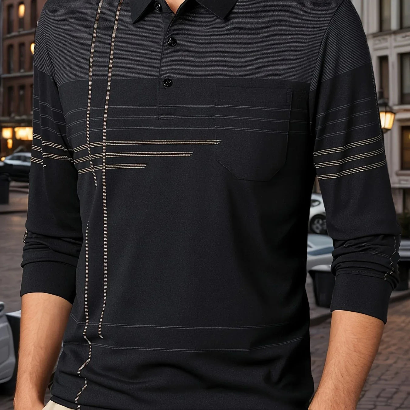 Men's Vintage-Inspired Striped Shirt with Chest Pocket - Breathable, Long Sleeve, Button Detail for Golf & Outdoor Activities