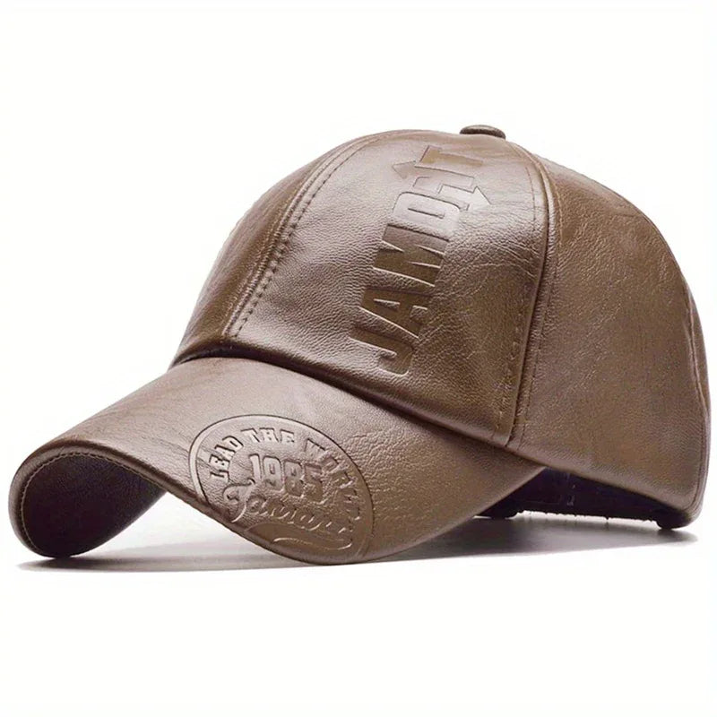 1pc Men's British PU Leather Baseball Cap Adjustable Breathable Casual Hat Spring/Summer/Autumn/Winter Hat Christmas Gift