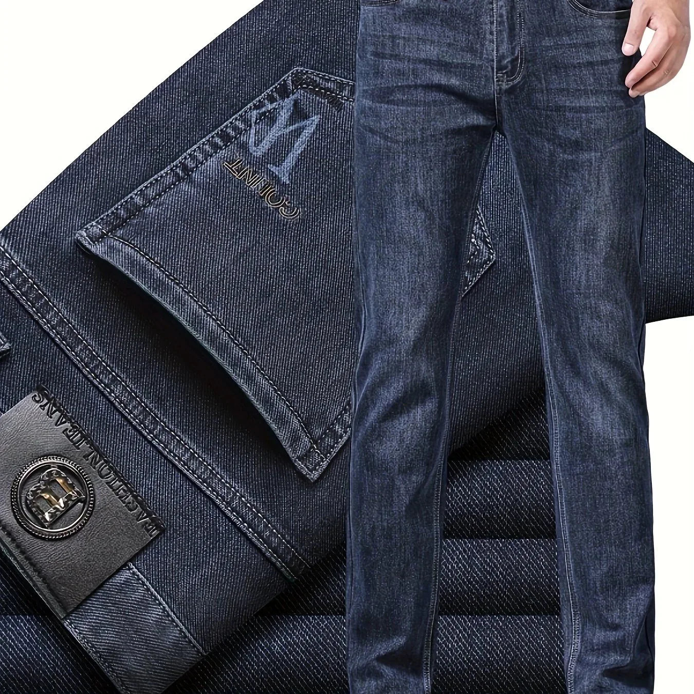 Premium Men's Jeans 2025 Trendy Slim Fit Straight-Leg Denim Pants for Autumn/Winter, Thick Casual Trousers for All Seasons