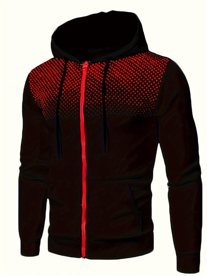 Autumn Winter New Hooded Sweatshirt Fleece Warm Thick Men'S Sports Fitness Outerwear Zipper Hooded Jacket Polka Dot Print Design