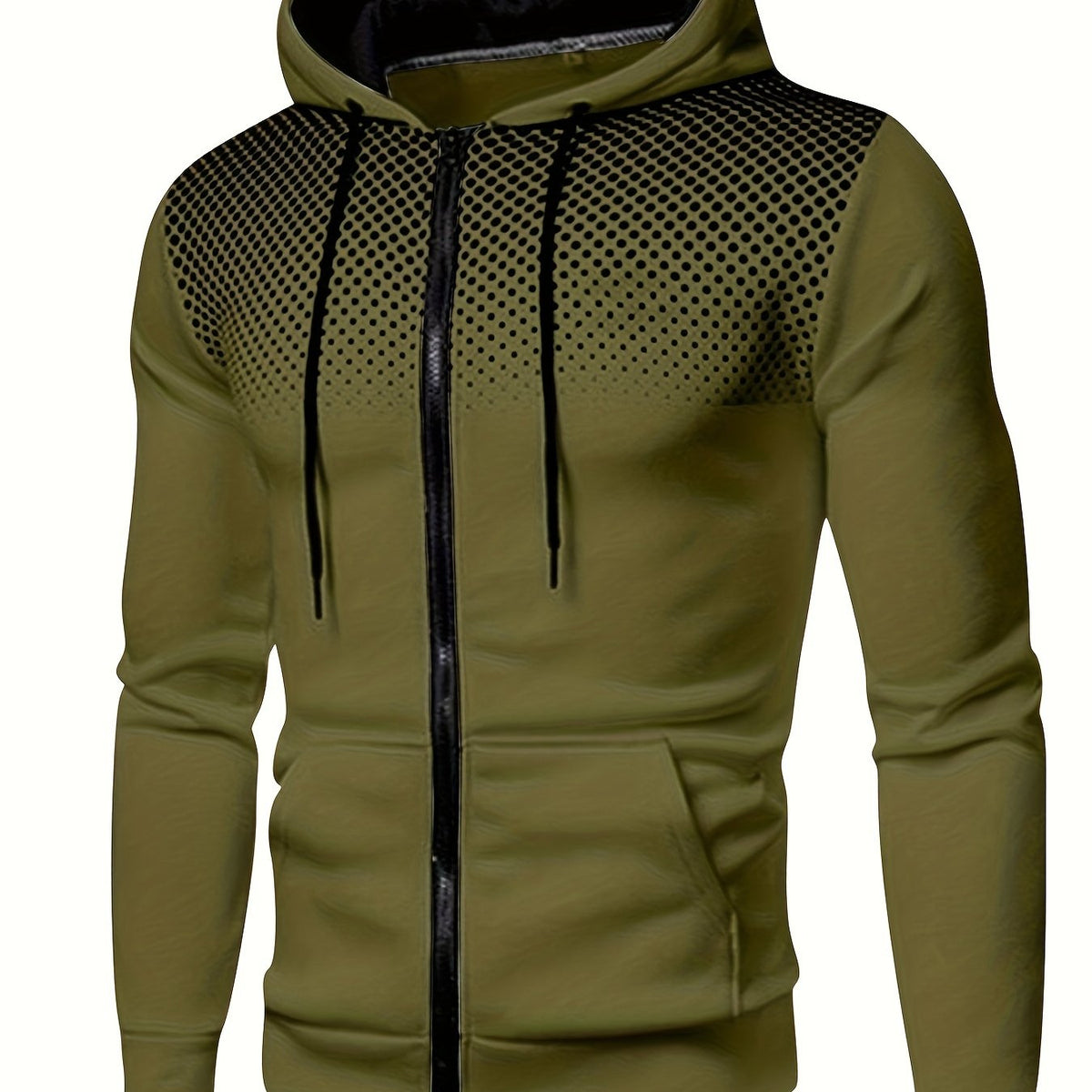 Autumn Winter New Hooded Sweatshirt Fleece Warm Thick Men'S Sports Fitness Outerwear Zipper Hooded Jacket Polka Dot Print Design - fern green / NZ 36