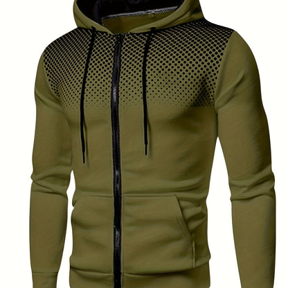 Autumn Winter New Hooded Sweatshirt Fleece Warm Thick Men'S Sports Fitness Outerwear Zipper Hooded Jacket Polka Dot Print Design - fern green / NZ 36