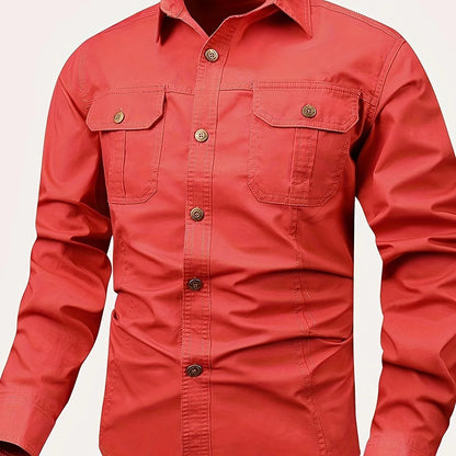 Men's Heavyweight Long Sleeve Shirt - Button-Up Formal & informal Shirt in, Classic Collar, Chest Pocket - Machine Washable Work, Outdoor, Everyday Shirt for Men - Spring/Fall Essential, Outdoor Casual Wear, Nonstretch Fabric