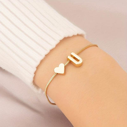 Gold Heart Initial Bracelet - Montero Milan