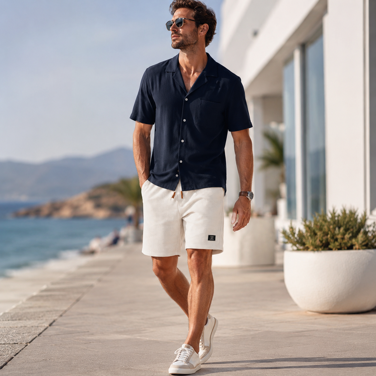 Textured Drawstring Casual Shorts