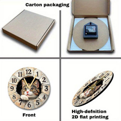 Charming Silent Cat Wall Clock Easy Hanging Decor - Montero Milan