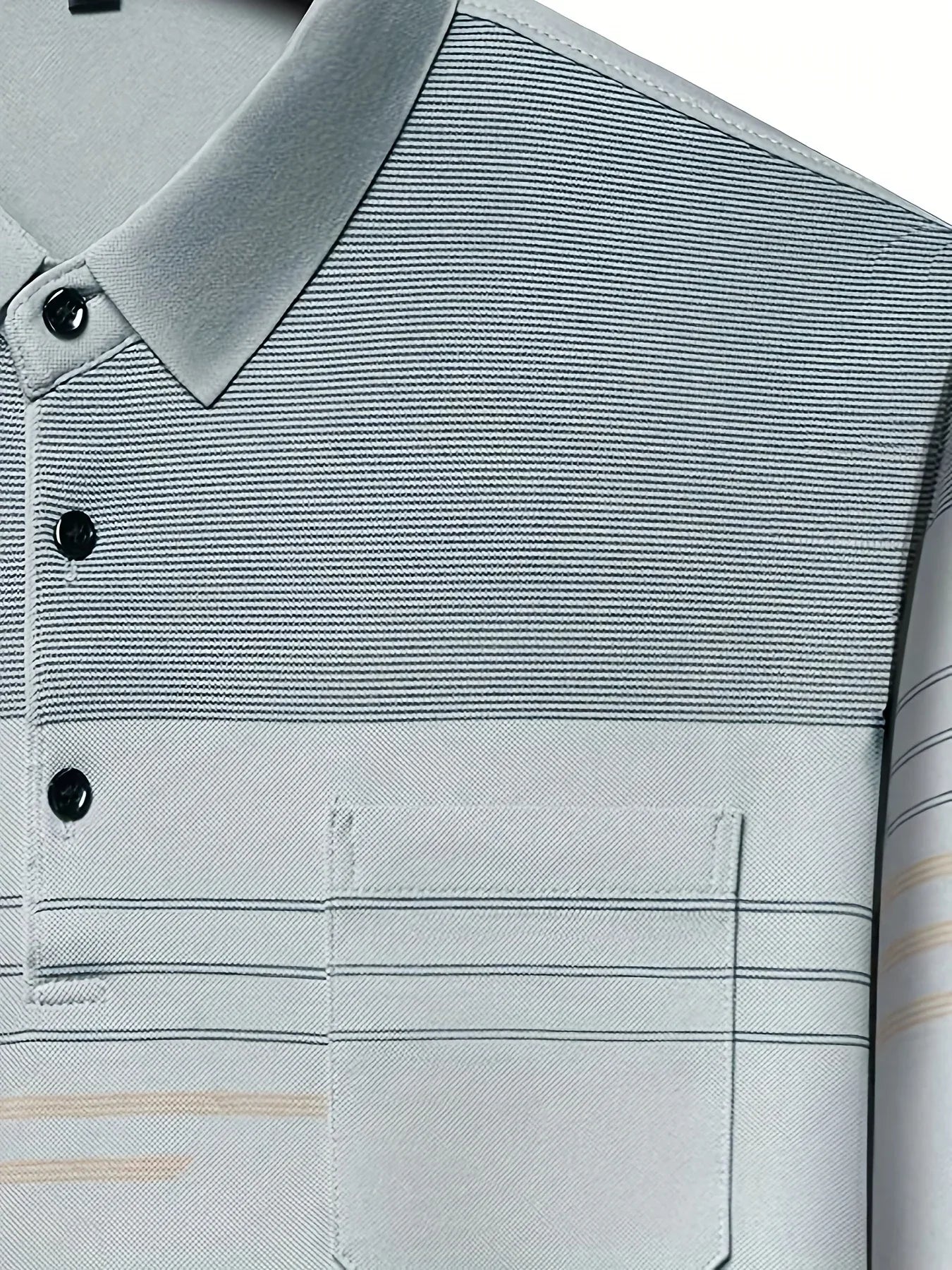 Men's Vintage-Inspired Striped Shirt with Chest Pocket - Breathable, Long Sleeve, Button Detail for Golf & Outdoor Activities