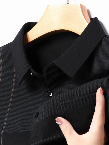 Men's Vintage-Inspired Striped Shirt with Chest Pocket - Breathable, Long Sleeve, Button Detail for Golf & Outdoor Activities