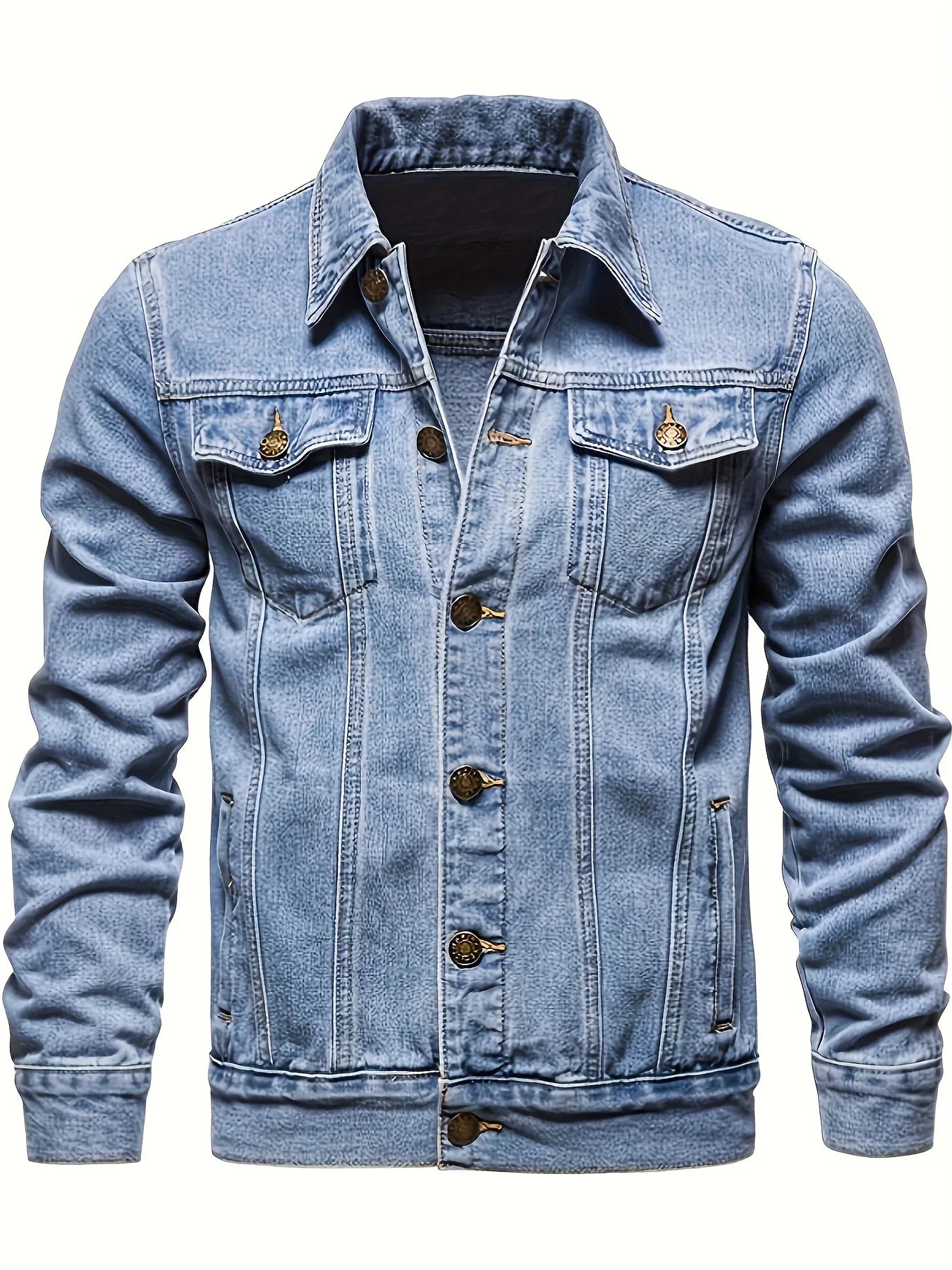 Men's Classic Blue Jeans-like Jacket - Button-Front Closure, Non-Stretch Denim, Relaxed Fit with Chest Pockets - Machine Washable Casual Everyday & Formal Wear Coat for Men