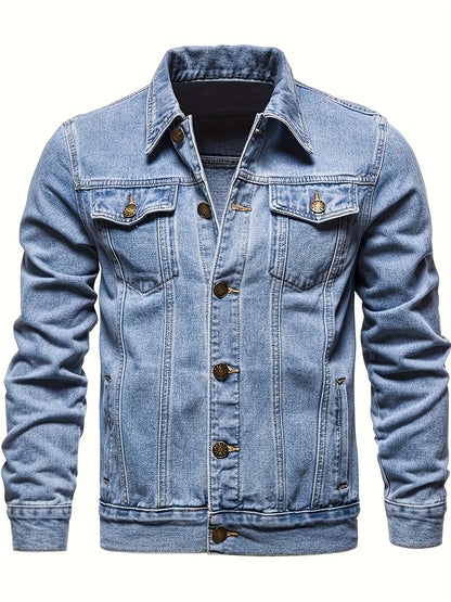 Men's Classic Blue Jeans-like Jacket - Button-Front Closure, Non-Stretch Denim, Relaxed Fit with Chest Pockets - Machine Washable Casual Everyday & Formal Wear Coat for Men