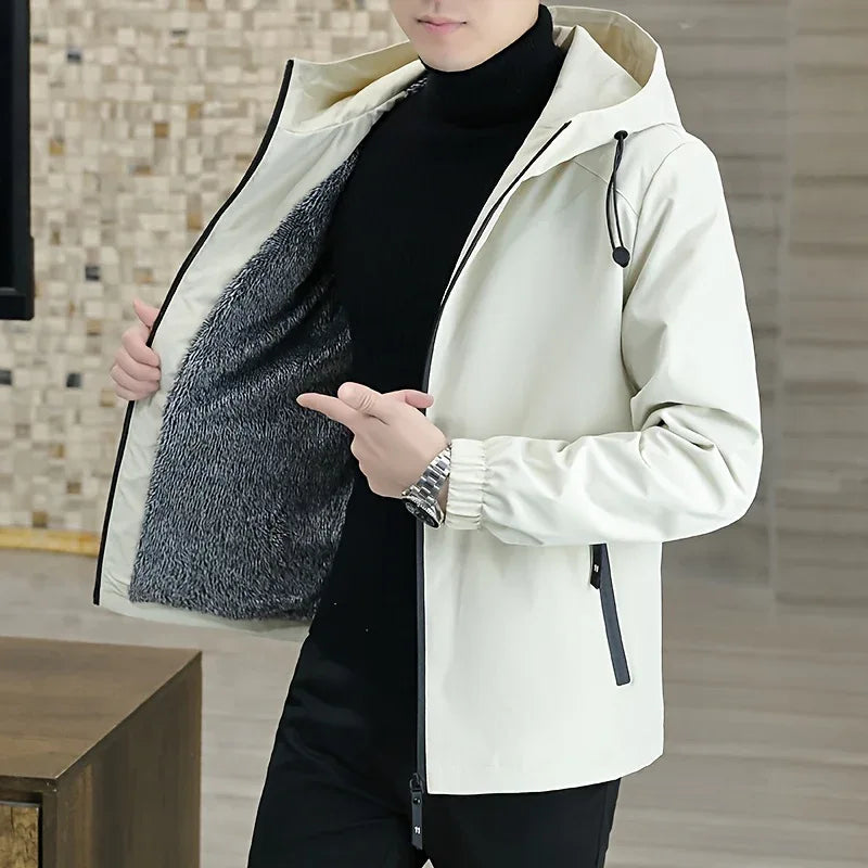 Men'S Heavy-Duty Fleece Jacket - Windproof Zip-Up Coat with Full-Zip Closure, Hooded Winter Coat for Cold Weather, Non-Stretch Fabric for Everyday & Formal Events