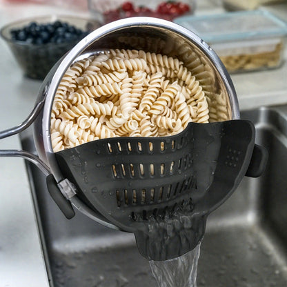 1pc ABERZEY Clip-On Strainer for Pots & Pans - Durable Plastic Kitchen Colander for Pasta, Meat, Vegetables, Fruits - Easy Drainage & Compact Design, Strainer for Pasta, Vegetable Preparation, Modern Kitchenware, Efficient Dr