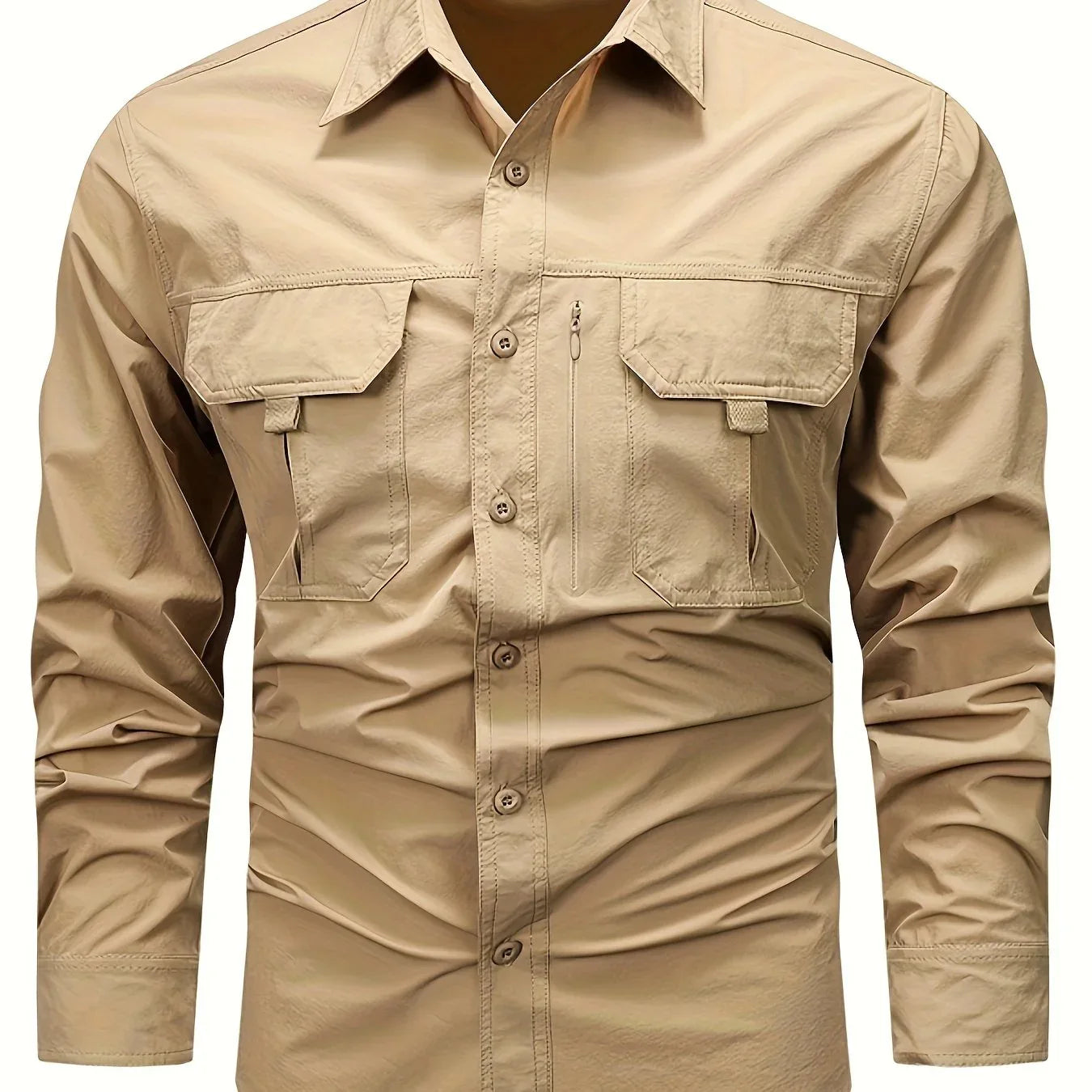 Spring And Autumn Casual Men's Long Sleeve Sunscreen Quick-drying Shirt With Multi-pockets For Outdoor Fishing