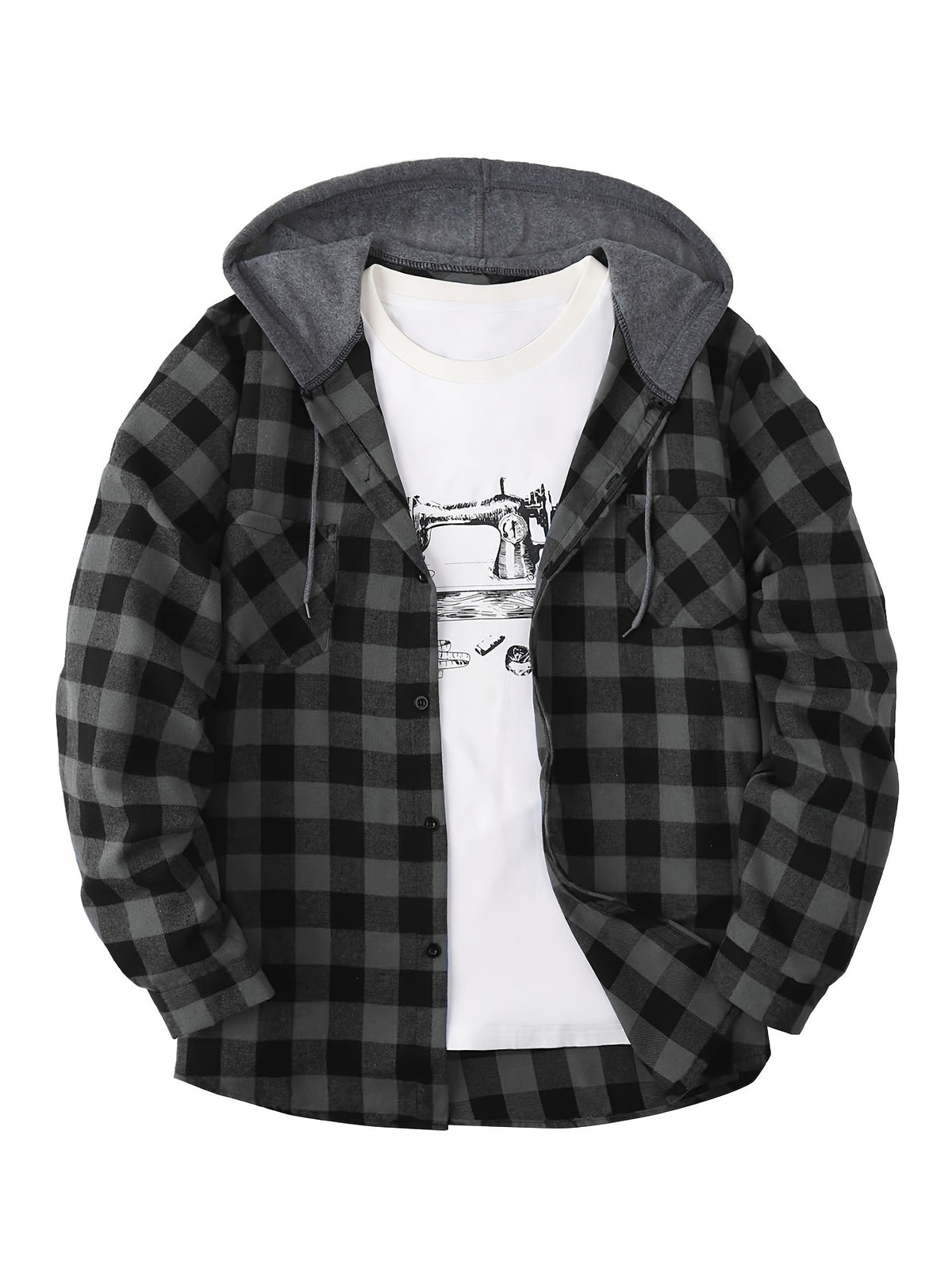Men's Fashion Hooded Plaid Trendy Shirt Hooded Plaid Sweatshirt, Autumn/Winter Essentials, New Season