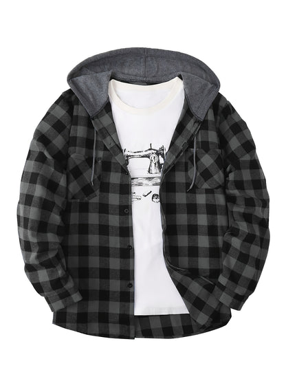 Men's Fashion Hooded Plaid Trendy Shirt Hooded Plaid Sweatshirt, Autumn/Winter Essentials, New Season