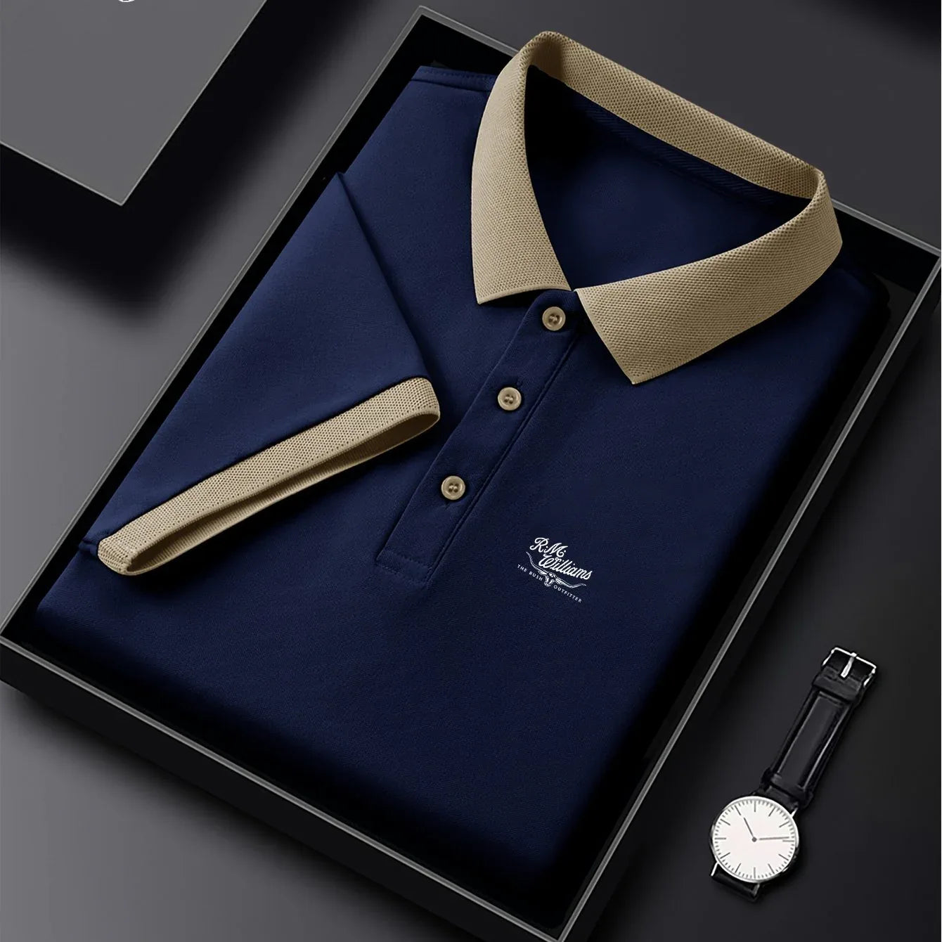 R.M.Williams Men'S Casual Summer Shirt - Beige with Green Collar & Cuffs, Button-Up Collar, Short Sleeve, Regular Fit for Gym, Outdoor Activities & Casual Attire, Gym Apparel, Classic Collar Design, Comfortable Fit