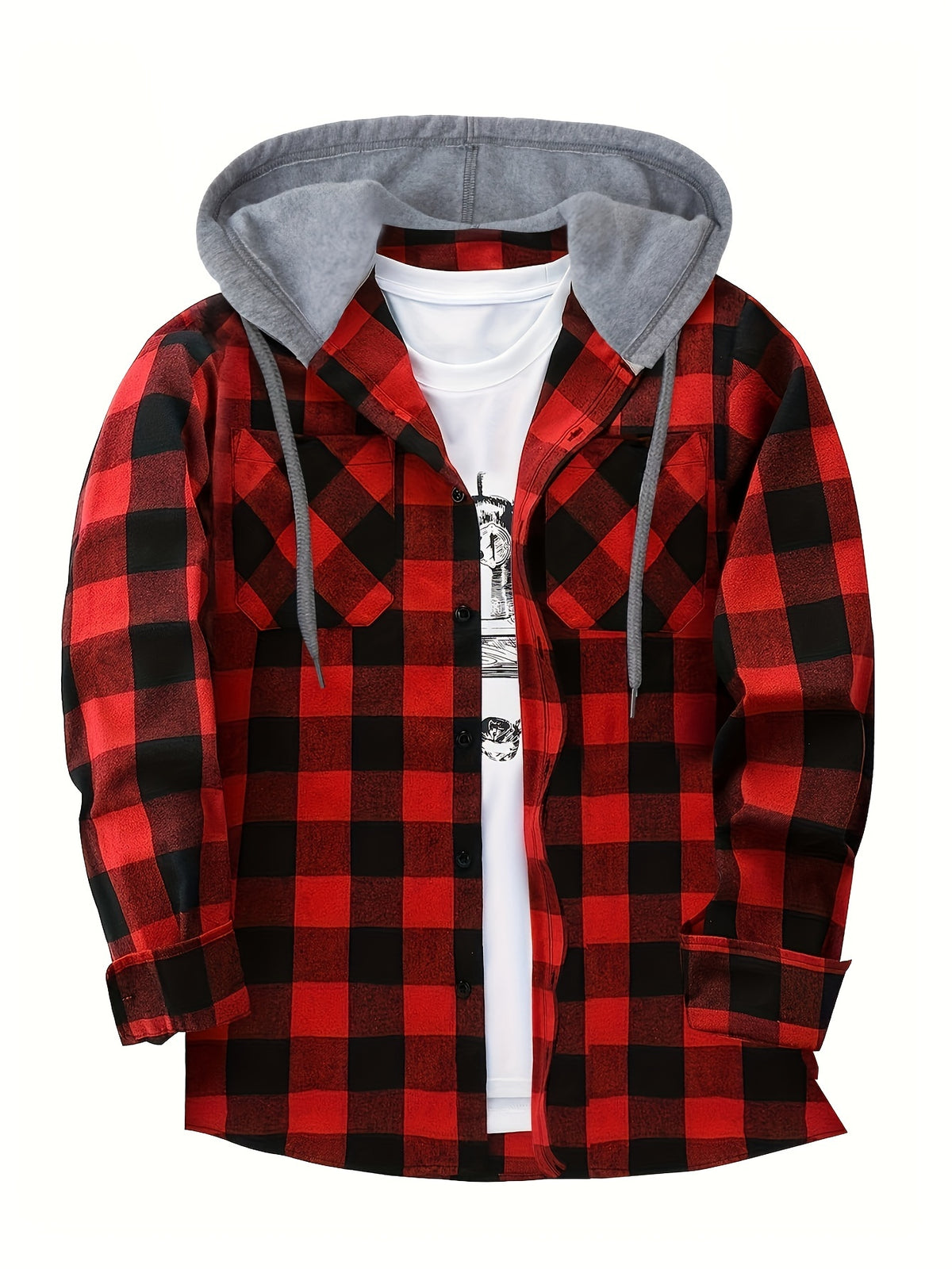 Men's Fashion Hooded Plaid Trendy Shirt Hooded Plaid Sweatshirt, Autumn/Winter Essentials, New Season