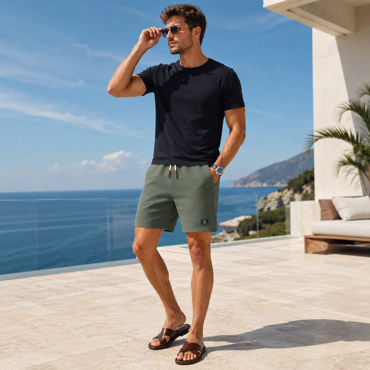 Textured Drawstring Casual Shorts