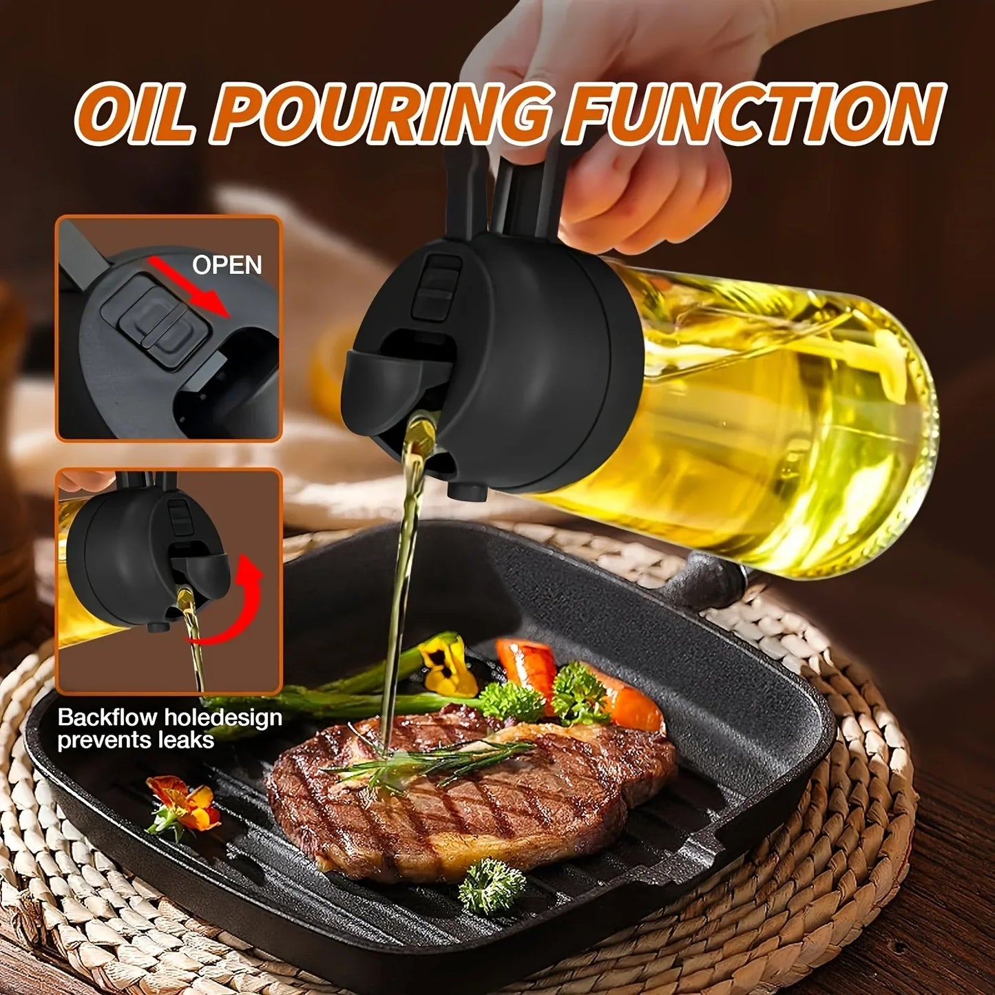 Montero Milan 1 Portable Olive Oil Sprayer and Pourer | 470ML Plastic Kitchen Oil Bottle for Cooking, BBQ, Air Fryers, Baking, Salads