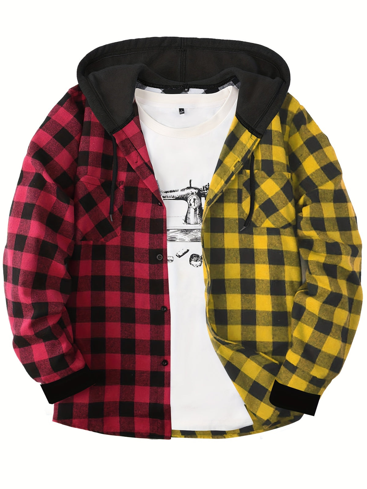 Men's Fashion Hooded Plaid Trendy Shirt Hooded Plaid Sweatshirt, Autumn/Winter Essentials, New Season