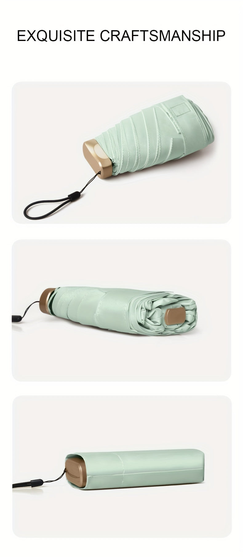 Compact 6-Rib Mini Folding Umbrella - Lightweight Durable Aluminum Alloy Handle & Frame, Manual Open/Close, Stylish Portable Design for Sun & Rain, Available in Pink, Blue, White, Gray - Cute Rain Gear with PVC Umbrella