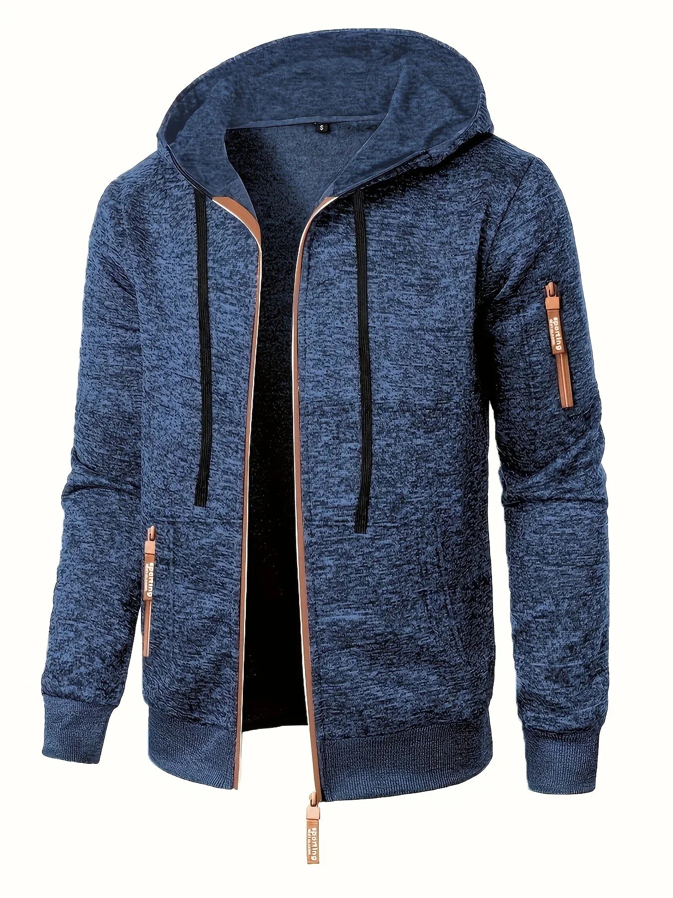 Men'S Hooded Zip-Up Sweater Jacket - Long Sleeve Thin Fleece-Lined Casual Outerwear with Front Pockets, Solid Black, Regular Fit for Fall & Winter, Autumn Winter Apparel | Hooded Sweater | Zippered Jacket, Knit, Men Hoodie Zi