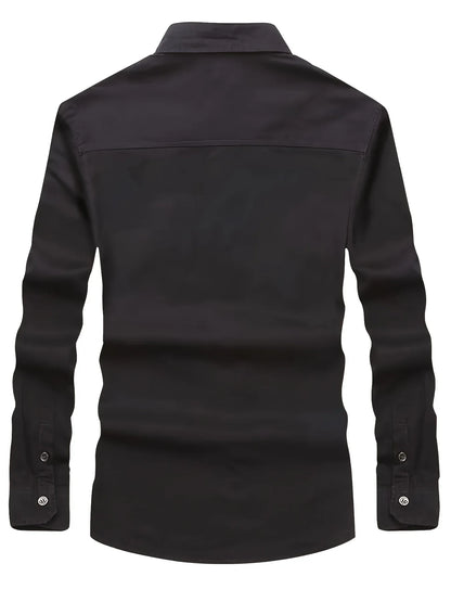 Autumn Long Sleeve Shirt for Men, Outdoor Plus Size Military Style Loose Fit Top, Pure Cotton High-Density Twill Casual Workwear Shirt, Thin Twill Long Sleeve Workwear