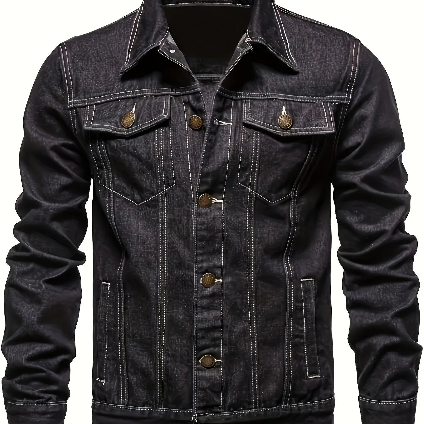 Men's Classic Blue Jeans-like Jacket - Button-Front Closure, Non-Stretch Denim, Relaxed Fit with Chest Pockets - Machine Washable Casual Everyday & Formal Wear Coat for Men