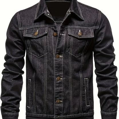 Men's Classic Blue Jeans-like Jacket - Button-Front Closure, Non-Stretch Denim, Relaxed Fit with Chest Pockets - Machine Washable Casual Everyday & Formal Wear Coat for Men