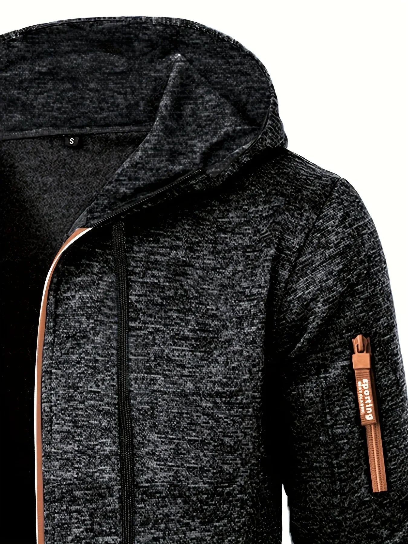 Men'S Hooded Zip-Up Sweater Jacket - Long Sleeve Thin Fleece-Lined Casual Outerwear with Front Pockets, Solid Black, Regular Fit for Fall & Winter, Autumn Winter Apparel | Hooded Sweater | Zippered Jacket, Knit, Men Hoodie Zi