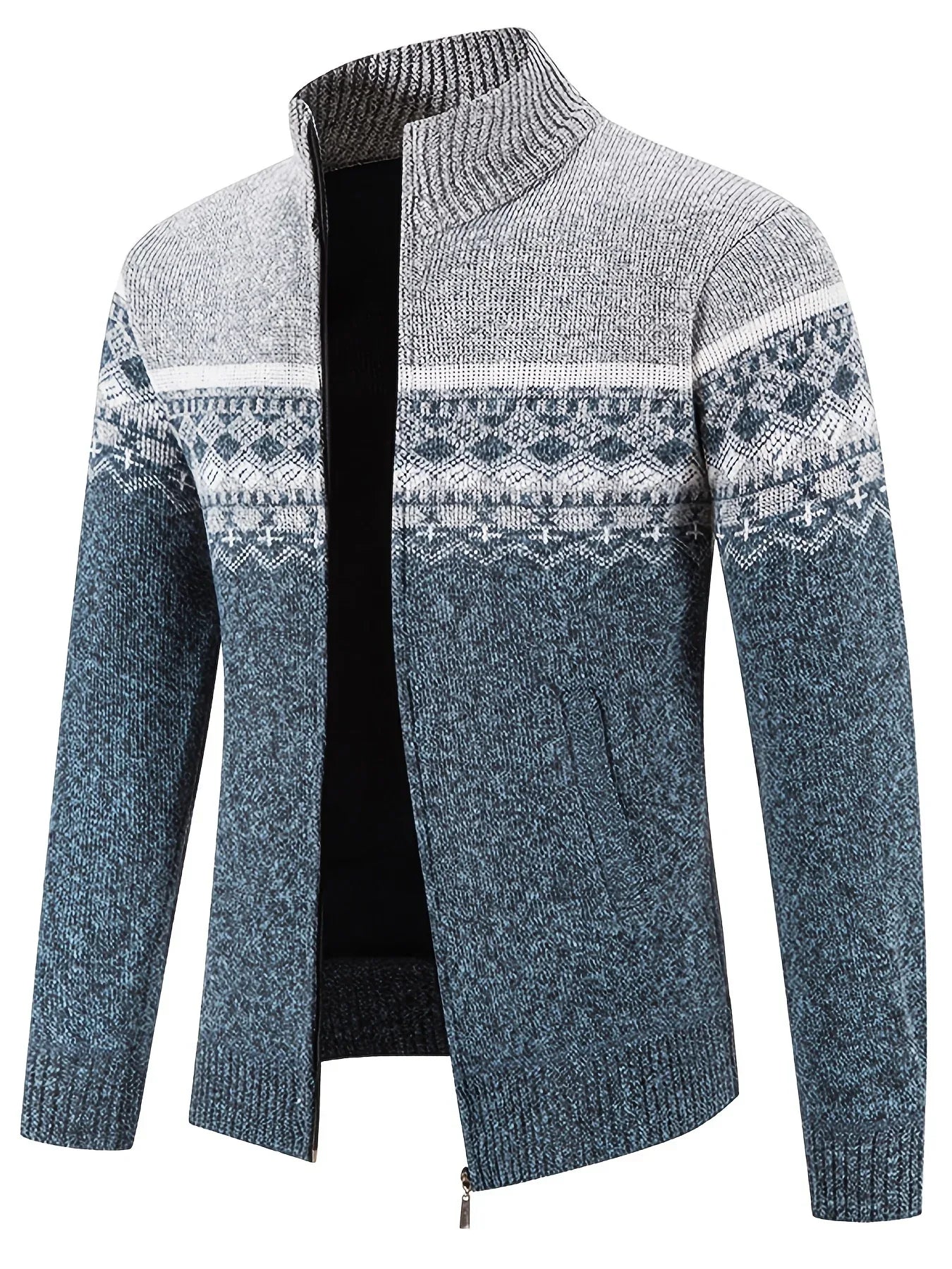 Men'S Thickened Winter Cardigan - Heavyweight Cold Weather Jacket with Stand Collar, Long Sleeve Coat for Formal & Everyday Outfits - Fall/Winter Outerwear in Navy