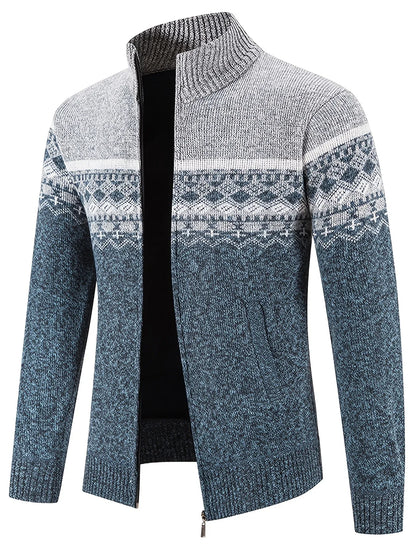 Men'S Thickened Winter Cardigan - Heavyweight Cold Weather Jacket with Stand Collar, Long Sleeve Coat for Formal & Everyday Outfits - Fall/Winter Outerwear in Navy