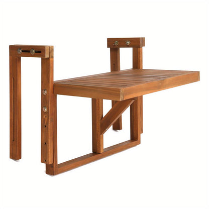25in Hangable Folding Square/Semi-Round Acacia Wood Patio Side Table - Space-Saving Foldable Design with Storage Shelf, Weather-Resistant for Deck, Balcony, Garden Outdoor Furniture, Outdoor Patio Furniture, Balcony Decor, Rustic Style, Sturdy Constructio - Montero Milan