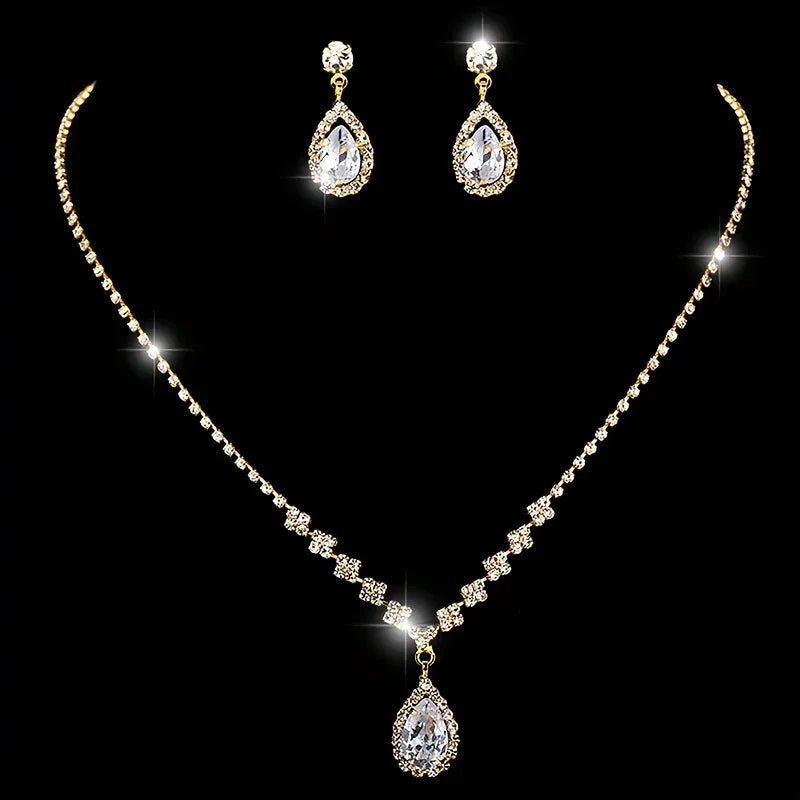 [4pcs Elegant Clutch Set] 4pcs Women's Elegant Sparkling Clutch Evening Bag Set | Decorative Chain Shoulder Bag, Rhinestone Necklace Earrings