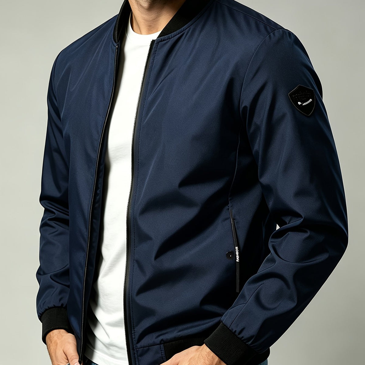 Men'S Autumn Herringbone Jacket Lightweight Windproof Casual Coat, Slim Fit Business Commute Top, Suitable for Travel, Walking, And Office Wear, Spring/Autumn Multi-Color Versatile Solid Color Windproof Outerwear, Ideal for Fitness, Running, Sports - Blue / NZ 32