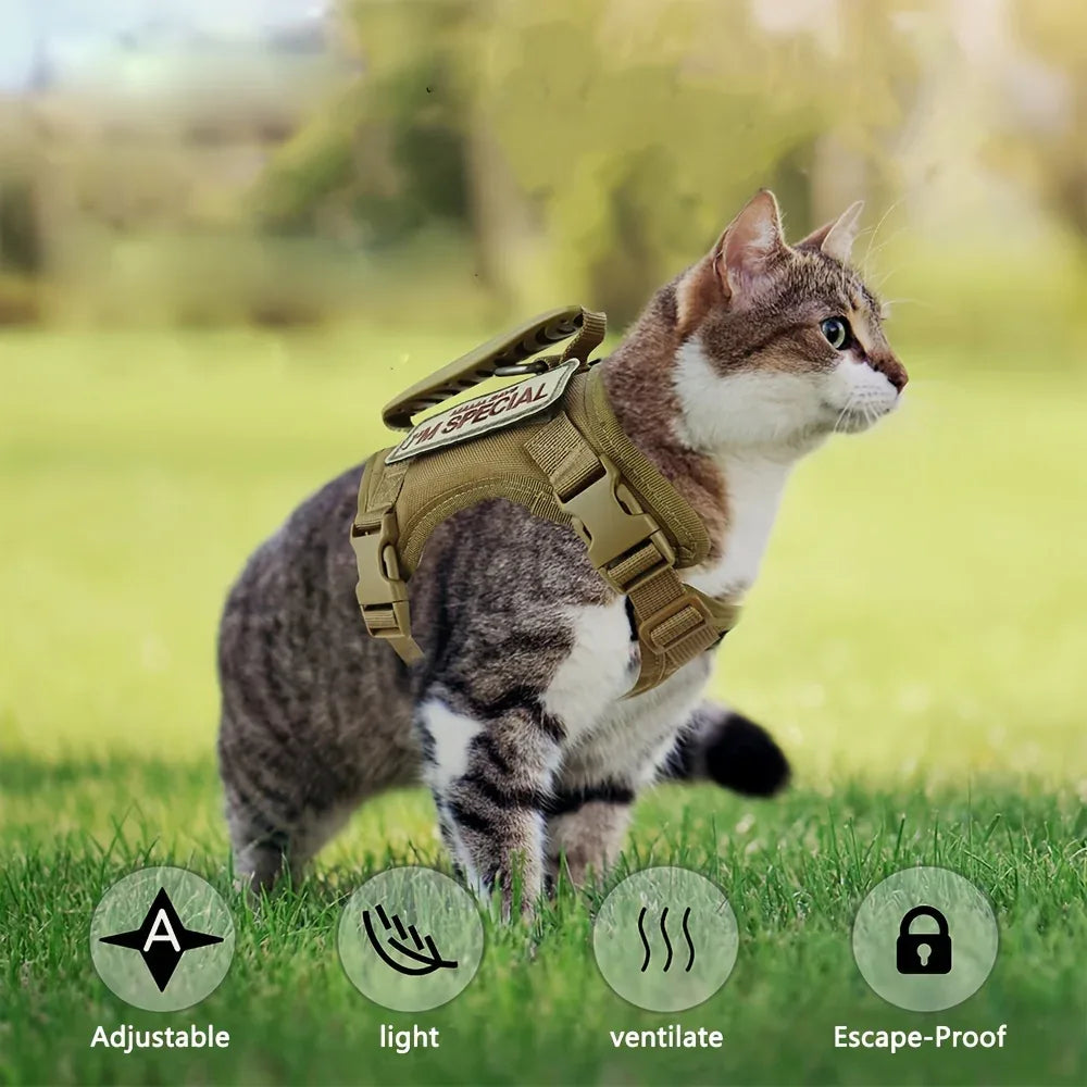 Tactical Cat Vest with Adjustable Straps & Red Cross Patch - Durable 600D Nylon Chest Harness for Small Dogs & Cats, Secure Leash Attachment, Ergonomic Design for Training & Outdoor Adventures, Cat Vest Harness, Adventure Pet