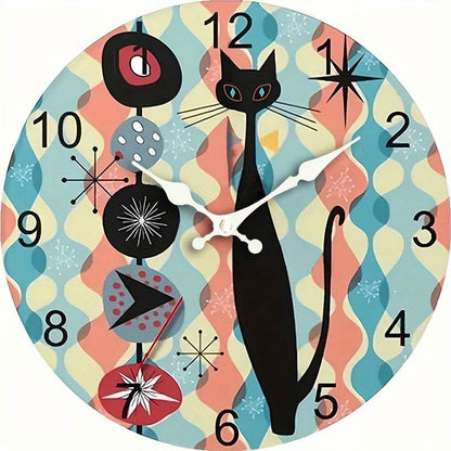 MidCentury Modern Silent Quartz Cat Wall Clock - Montero Milan