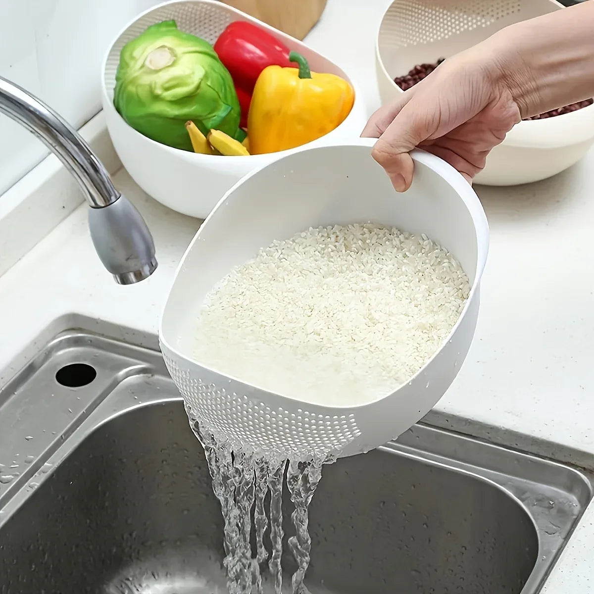 Montero Milan 1 Modern Plastic Multi-Purpose Kitchen Strainer - Fruit, Vegetable, Rice, and Grain Food Drain Basket - Kitchen Accessory Storage Basket