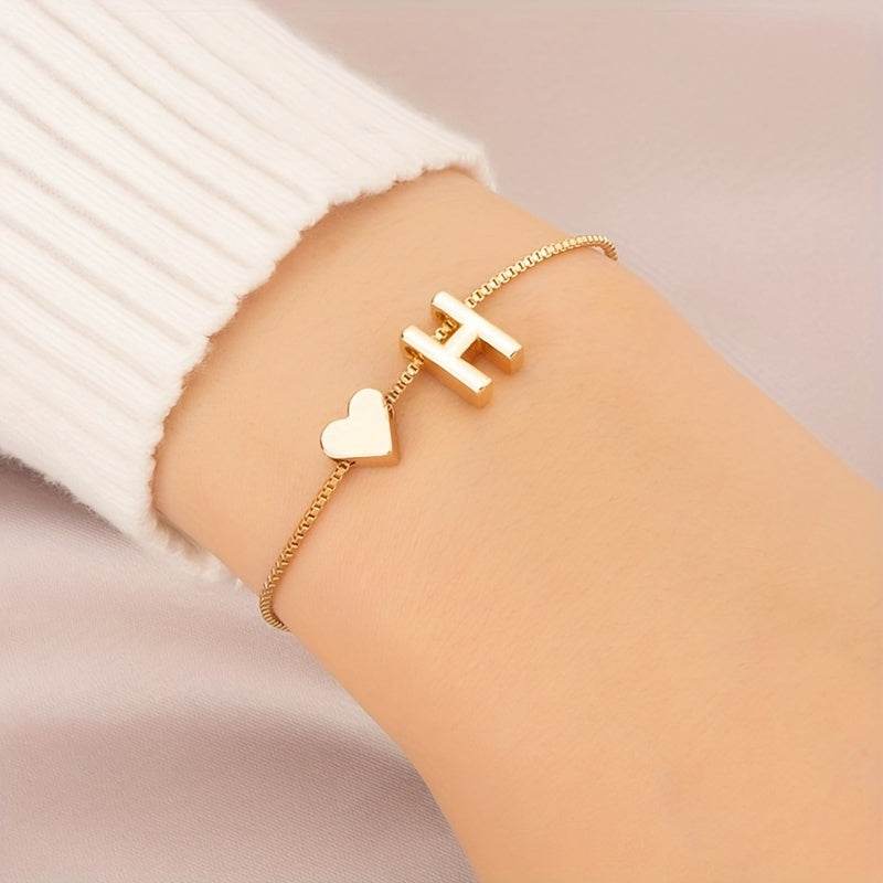 Gold Heart Initial Bracelet - Montero Milan