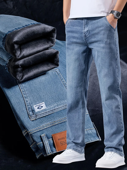 Winter New Arrival Fleece-Lined Thickened Minimalist Stretch blue trousers, long pants