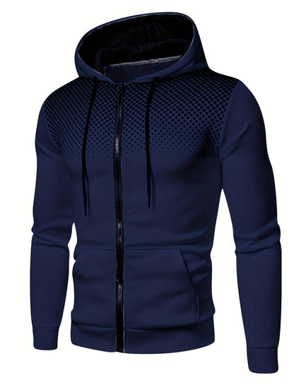Autumn Winter New Hooded Sweatshirt Fleece Warm Thick Men'S Sports Fitness Outerwear Zipper Hooded Jacket Polka Dot Print Design