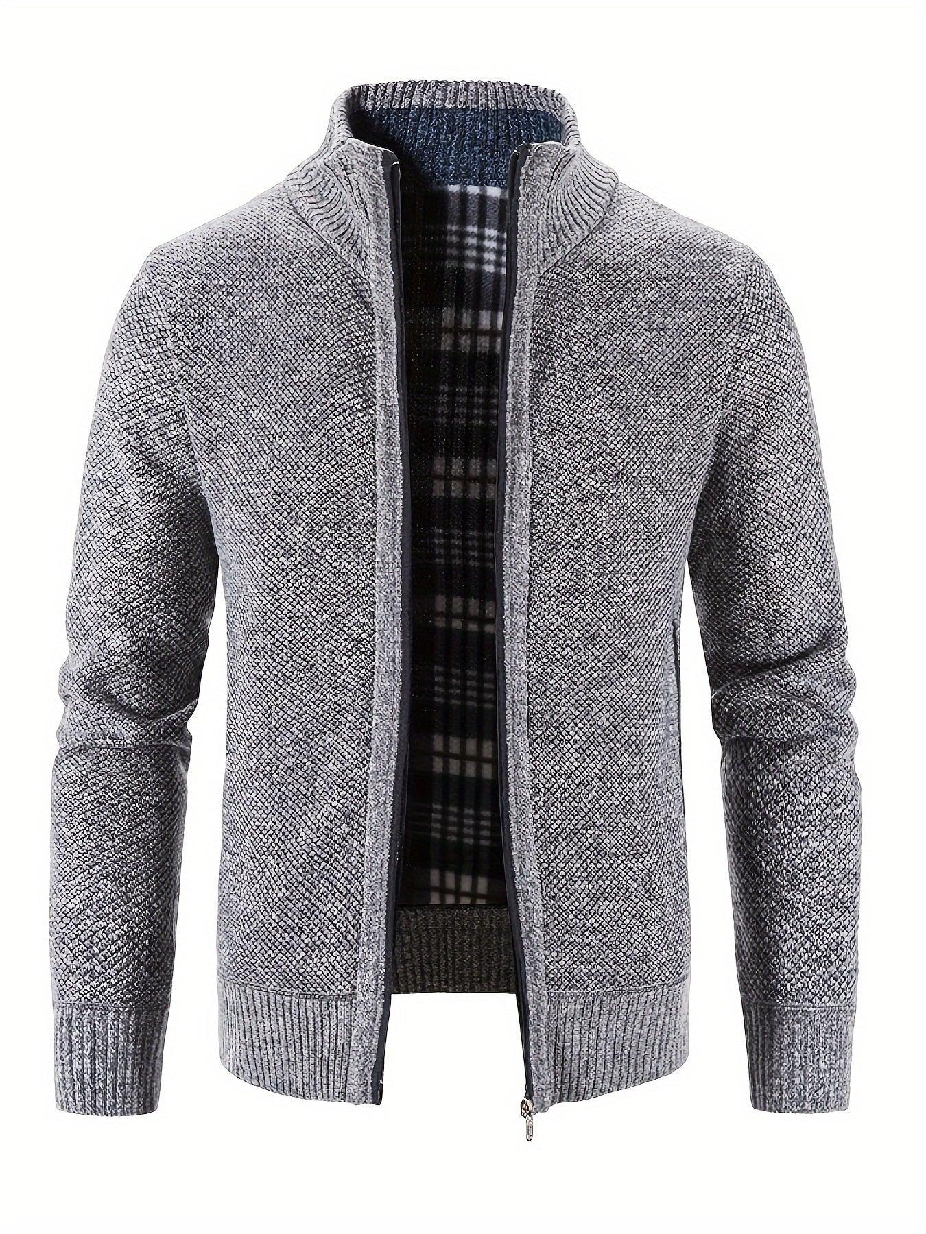 Men'S Knitted Cardigan Sweater | High Neck, Long Sleeve, Rib-Knit, All-Season, Casual Style
