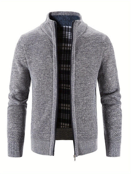 Men'S Knitted Cardigan Sweater | High Neck, Long Sleeve, Rib-Knit, All-Season, Casual Style